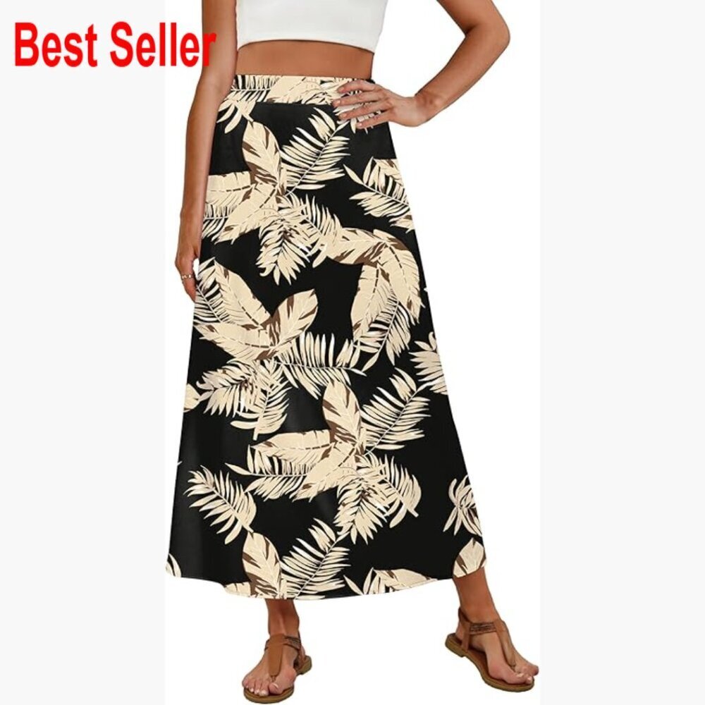 Maxi Skirt with Pockets Stretchy Flowy A-Line Casual Formal